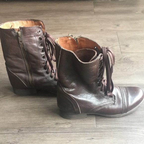 Brown leather combat boots - Picture 3 of 5